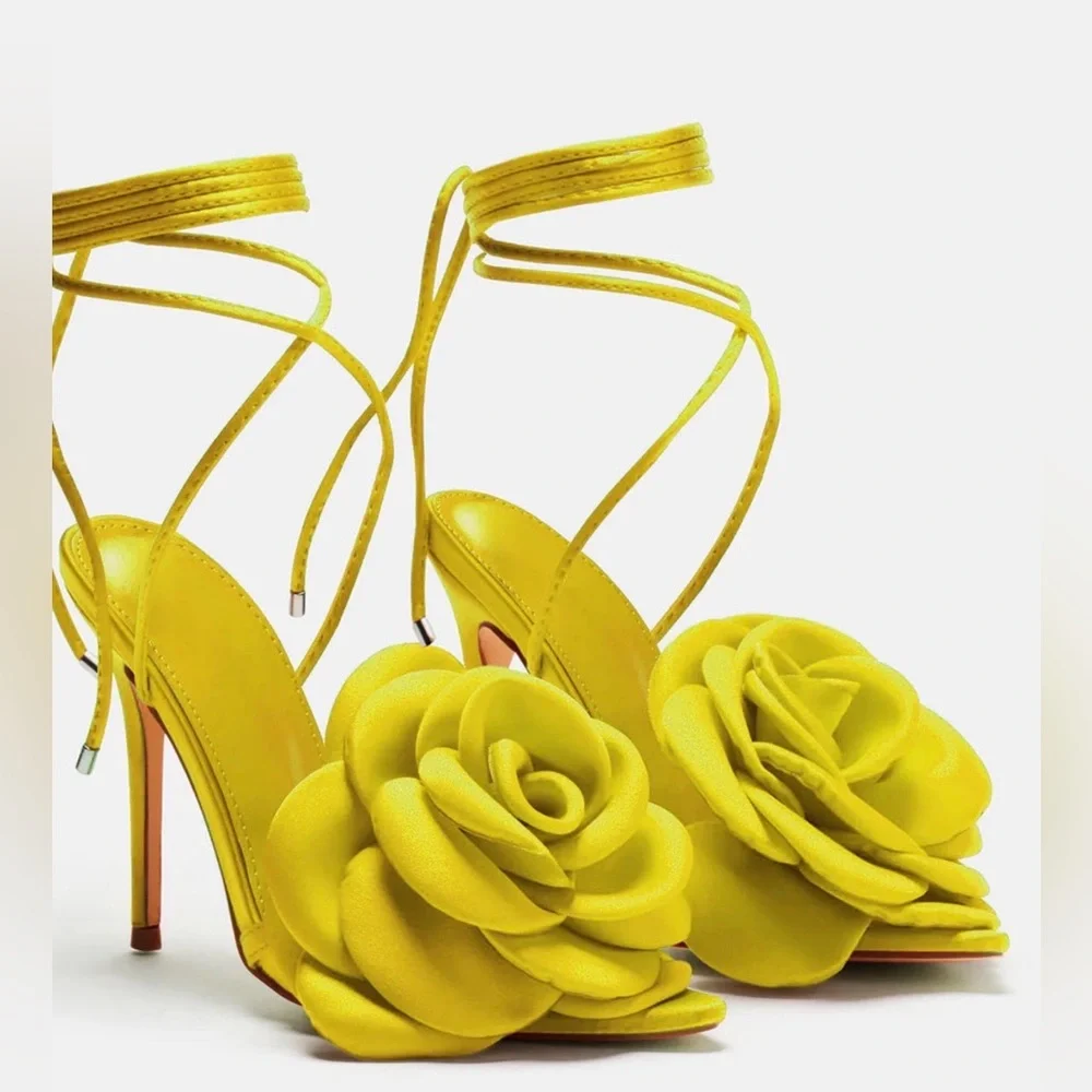 Fashion Nova Yellow Rose Slingback Heels - Picture 4 of 7